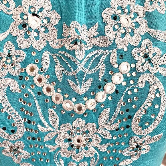 INC International Concepts Embroidered Sleeveless Turquoise Top, Small - Picture 4 of 9